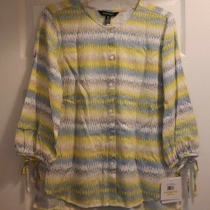 nwt ELLEN TRACY Jagger Striped Yellow/Blue Top M